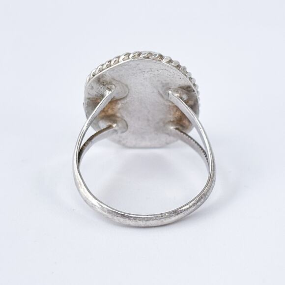 Vintage Southwest Sterling Silver 925 Rope Frame Turquoise Ring Size 6 - Picture 5 of 9